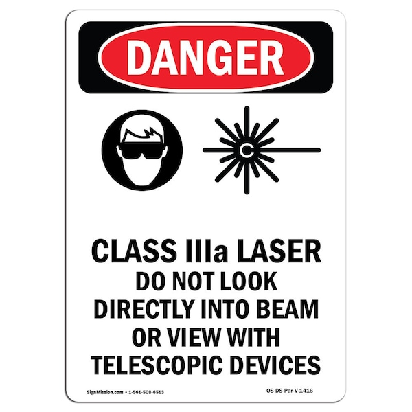 Signmission OSHA Danger Sign, Class IIIa Laser Do, 10in X 7in Decal, 10" H, 7" W, Portrait, Class IIIa Laser Do OS-DS-D-710-V-1416 - main